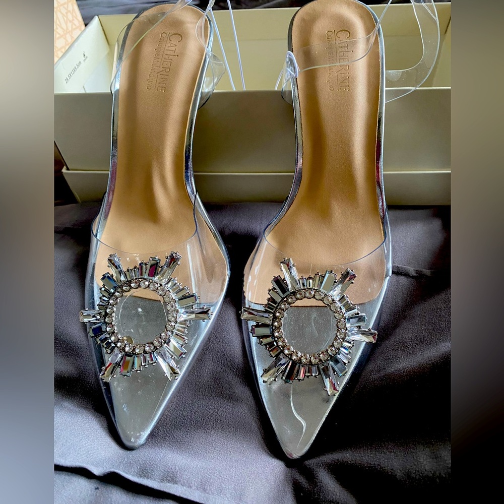 Womens crystal sling back pumps